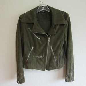 AZALEA Olive Green S Moto Zip Closure Faux Suede Jacket